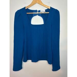 FRNCH Raissa Top Long Sleeve Blue Size M Cut Out Back Puff Sleeve  Button Close